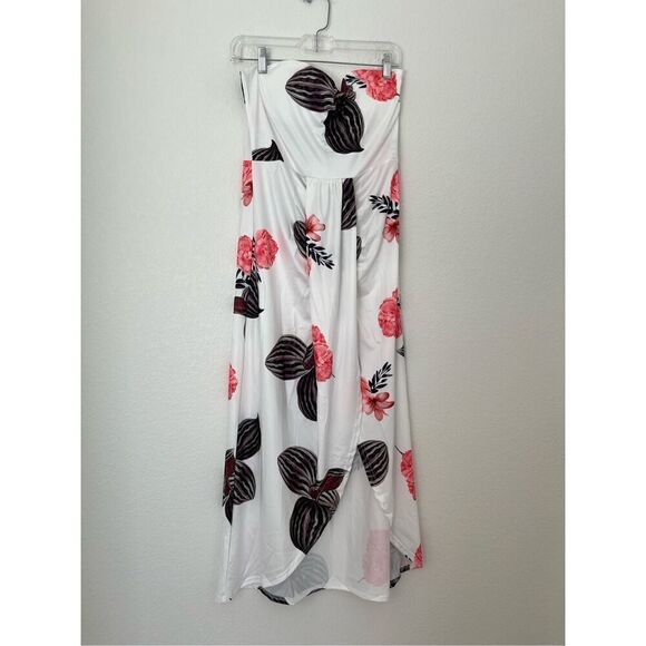 Women Strapless High Waist Slit Asymmetrical Solid Color Beach Maxi Dress NEW - Picture 4 of 10